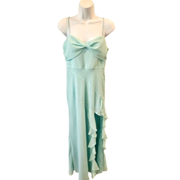 SAINTS & SECRETS Long Elegant Mint Green Ruffle Dress - Picture 1 of 10
